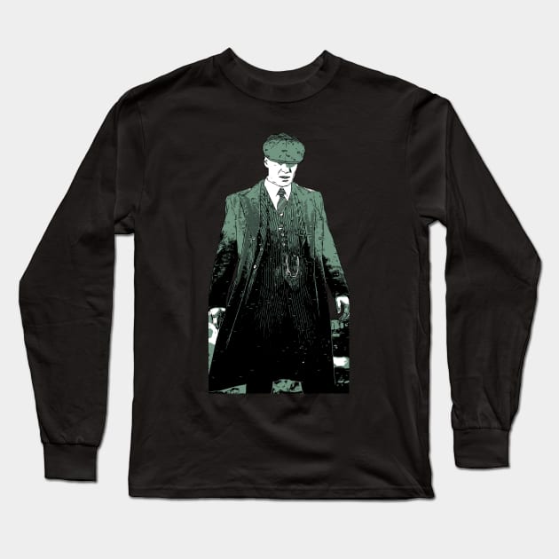 Thomas Shelby stands there emotionally, well dressed, and looks down as abstract comic art Long Sleeve T-Shirt by ComicPrint